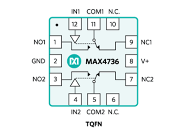 MAX4736ETC：低電圧、シングル電源、デュアルSPDTアナログスイッチ
