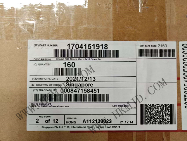 Molex Impact™1704151918バックプレーンコネクタ-高密度100 Ωインピーダンスサンドイッチソケット