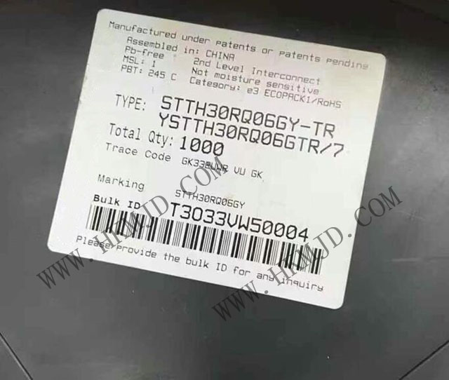 供給 STTH30RQ06GY 自動車用 600V、30A 超高速ソフトリカバリーダイオード