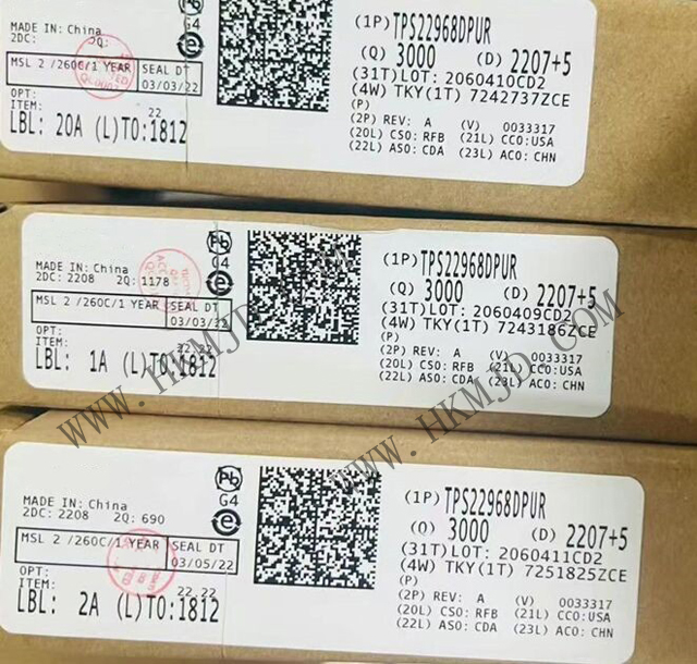 TI TPS22968DPUR 2チャンネル超低抵抗負荷スイッチ、制御された導通機能付き