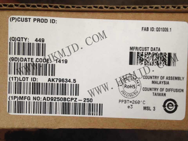 AD9250 BCPZ-250 ADCの特徴：250 MSPS、JESD204 B、14ビットデュアルチャネルADC