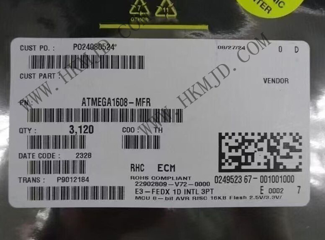 Microchip ATMEGA1608-MFR 20MHz 8ビットAVRコアマイクロコントローラー