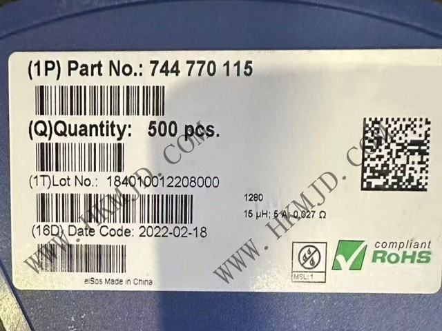 パワーインダクター——744770115（SMDタイプ）WE-PD 15μH 5A 直流抵抗（DCR）=27mΩ AEC-Q200