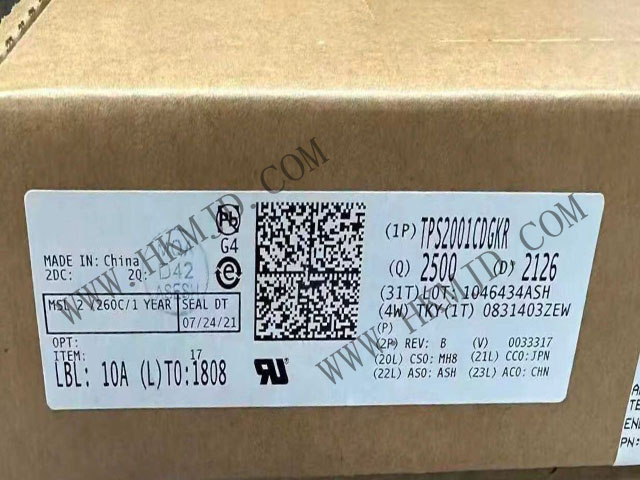 【限流配電スイッチ】TPS2001 CDGKR2 A負荷、4.5-5.5 V、72 mΩUSB電源スイッチ